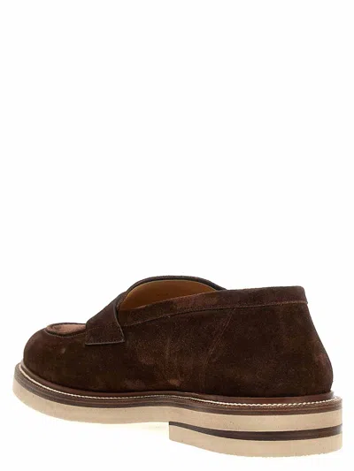 Shop Brunello Cucinelli Suede Loafers In Brown