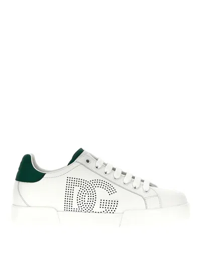 Dolce & Gabbana White And Black Leather Sneakers In White