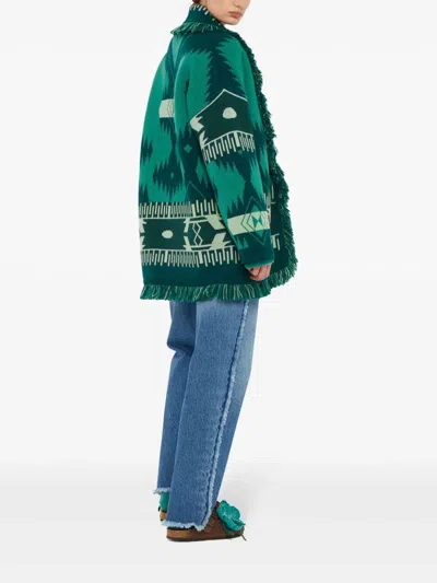 Shop Alanui Icon Jacquard Cardigan In Green