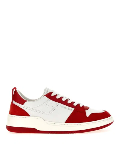 Ferragamo Panelled Leather Sneakers In Red