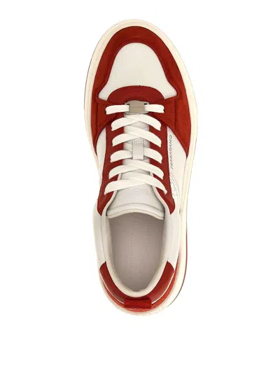 Ferragamo Panelled Leather Sneakers In Red