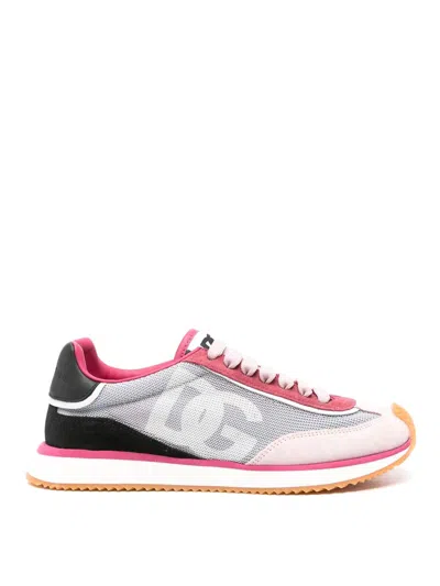 Dolce & Gabbana Cushion Sneakers With Rubber Sole And Leather Trim In Red