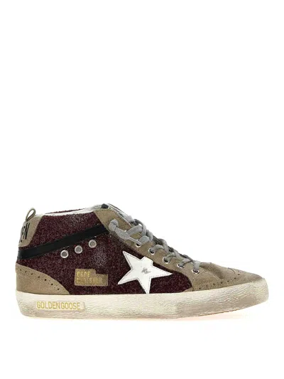 Golden Goose Deluxe Brand Women Mid Star Classic High-top Suede Sneakers With Glitter Inserts In Dark Red