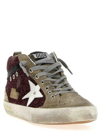 Golden Goose Deluxe Brand Women Mid Star Classic High-top Suede Sneakers With Glitter Inserts In Dark Red