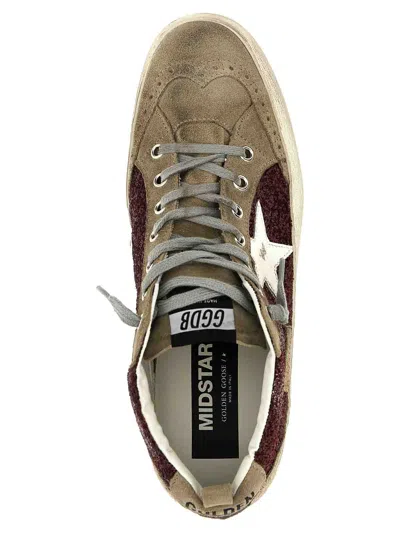 Golden Goose Deluxe Brand Women Mid Star Classic High-top Suede Sneakers With Glitter Inserts In Dark Red