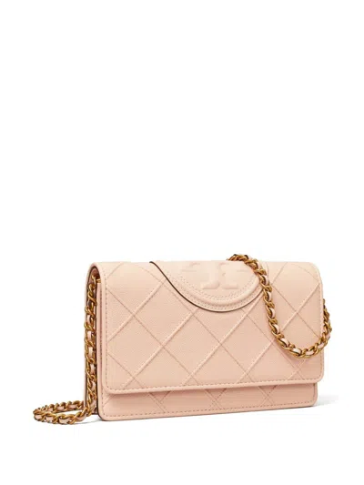 Tory Burch Fleming Soft Caviar Leather Wallet On A Chain In Light Pink