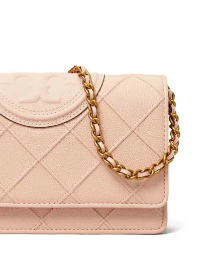 Tory Burch Fleming Soft Caviar Leather Wallet On A Chain In Light Pink