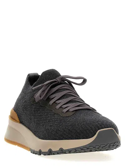 Brunello Cucinelli Knitted-upper Sneakers In Gray