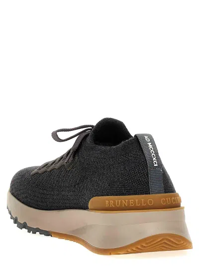Brunello Cucinelli Knitted-upper Sneakers In Gray