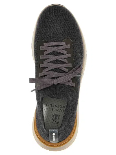 Brunello Cucinelli Knitted-upper Sneakers In Gray