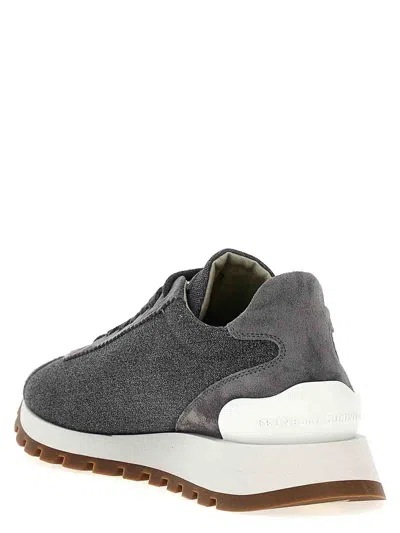 Brunello Cucinelli Low-top Rubber Sole Sneakers With Suede Accents In Grey