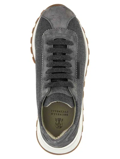 Brunello Cucinelli Low-top Rubber Sole Sneakers With Suede Accents In Grey