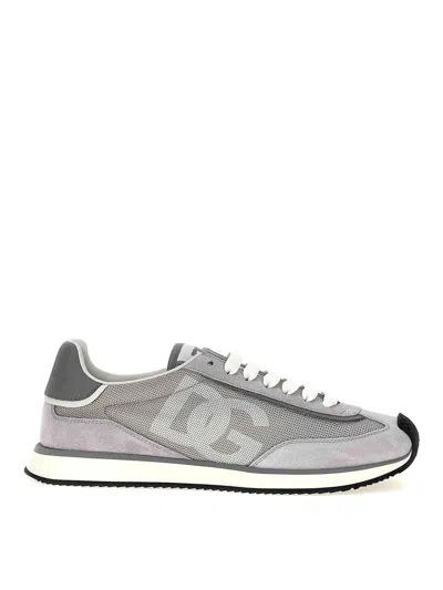 Dolce & Gabbana Man Grey Suede And Mesh Dg Aria Sneakers In Grey