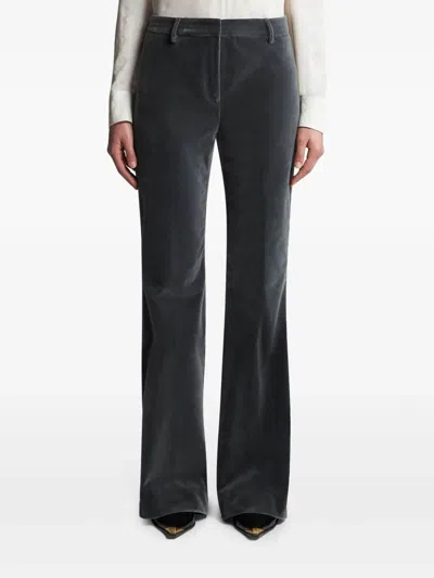 Etro Velvet Flared Hem Trousers Pockets In Grey