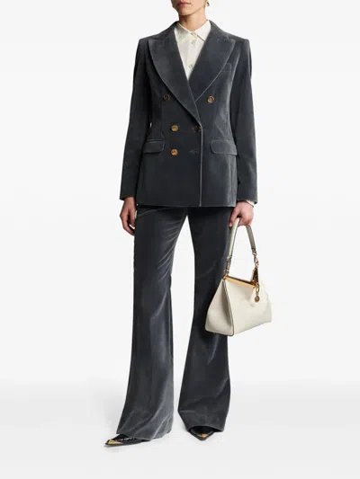 Etro Velvet Flared Hem Trousers Pockets In Grey