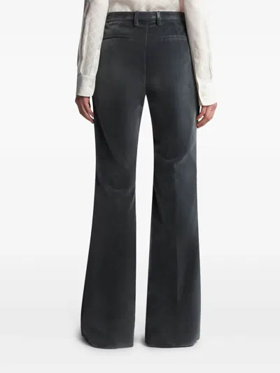Etro Velvet Flared Hem Trousers Pockets In Grey