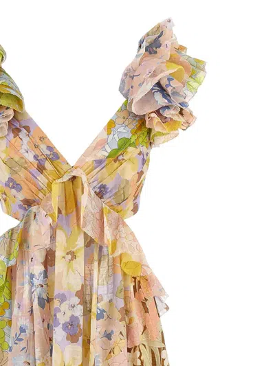 Shop Zimmermann Ruffled Shoulder Dress In Multicolour