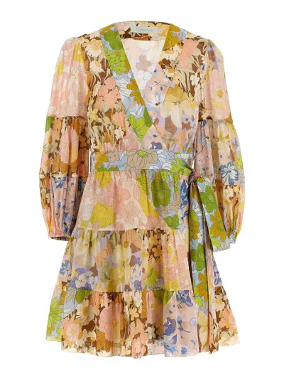 Shop Zimmermann Pop Wrap Dress In Multicolour