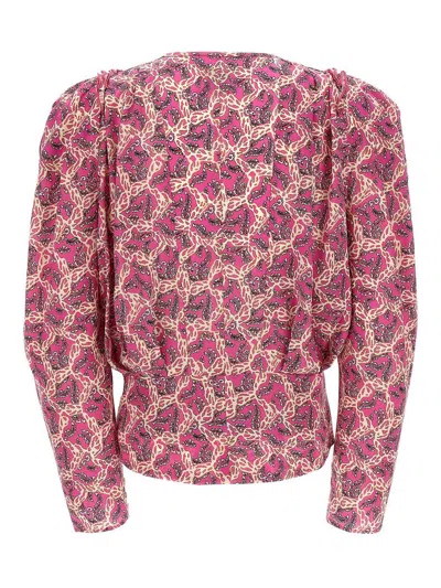 Isabel Marant Printed Blouse With Buttoned Cuffs And Ruched Shoulders In Multicolour
