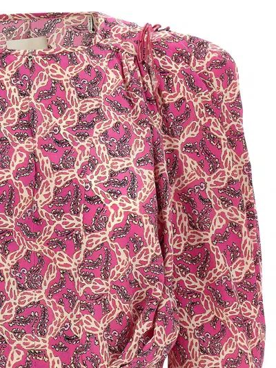 Isabel Marant Printed Blouse With Buttoned Cuffs And Ruched Shoulders In Multicolour