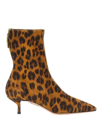 Aquazzura Montmartre 50 Leopard-print Suede Ankle Boots In Multicolour
