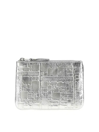 Shop Comme Des Garçons Texture Leather Wallet In Silver