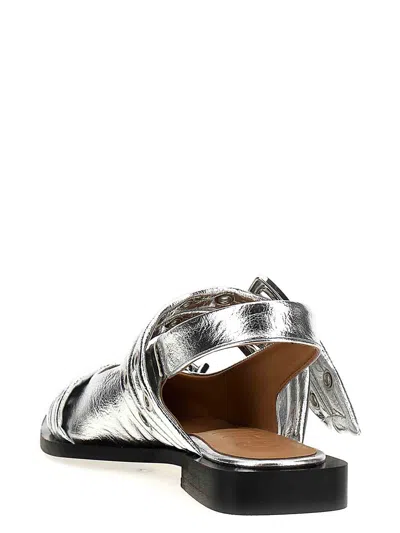 Ganni Buckle Metallic Ballerinas In Silver
