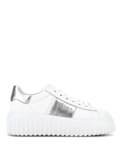 Hogan H-stripes Leather Platform Sneakers In Silver