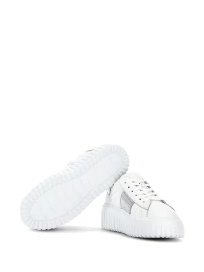 Hogan H-stripes Leather Platform Sneakers In Silver