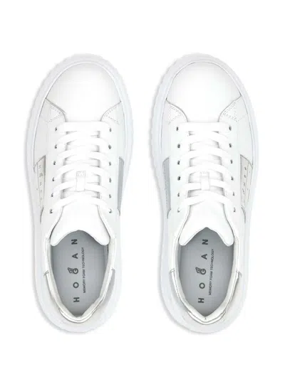 Hogan H-stripes Leather Platform Sneakers In Silver