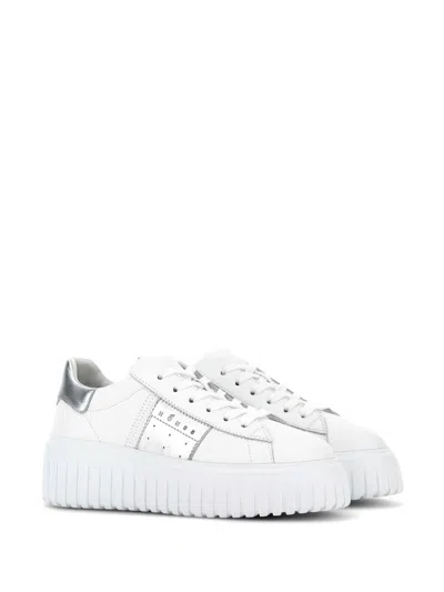 Shop Hogan H-stripes Leather Sneakers In Silver