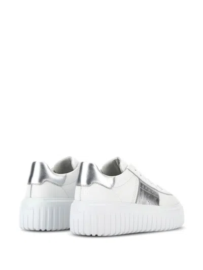 Hogan H-stripes Leather Platform Sneakers In Silver