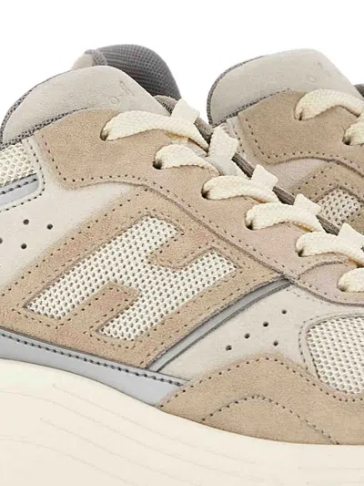 Hogan Leather Sneakers With Chunky Rubber Sole In Nude & Neutrals
