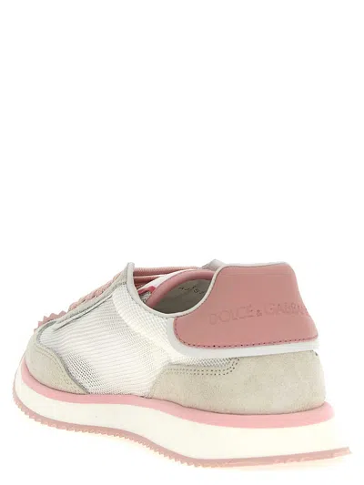 Dolce & Gabbana 'aria' Pink Running Sneakers With Logo Detail In Suede And Tech Fabric Woman In Nude & Neutrals