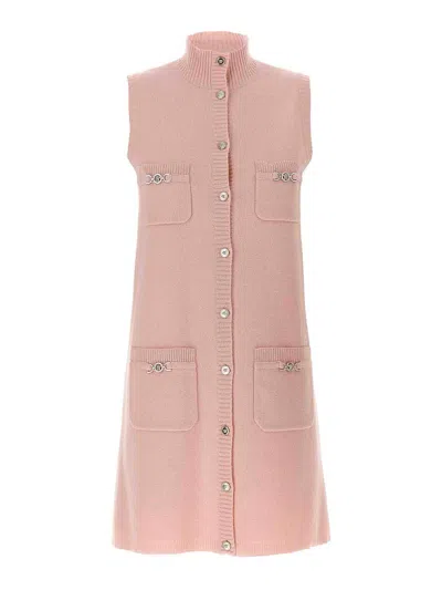 Versace Wool Blend Dress Decorative Buckles In Nude & Neutrals