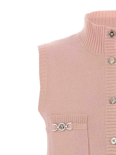Versace Wool Blend Dress Decorative Buckles In Nude & Neutrals