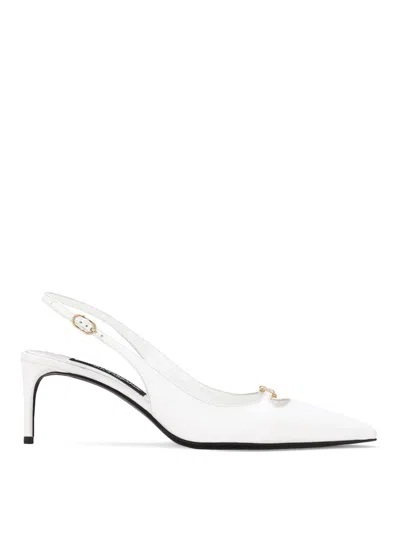 Shop Dolce & Gabbana Leather Slingback Pumps In White