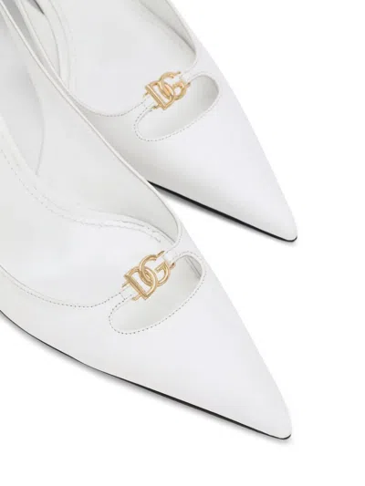 Shop Dolce & Gabbana Leather Slingback Pumps In White