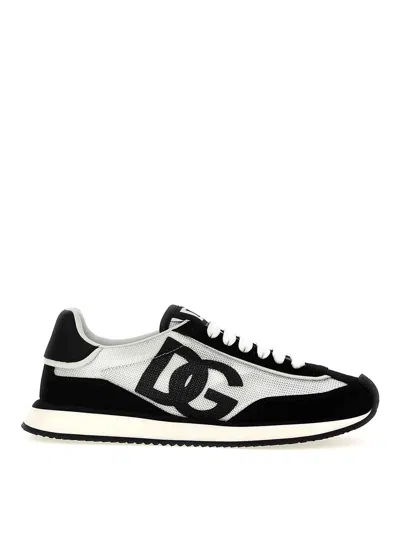 Dolce & Gabbana Multicolor Mesh And Split Leather Cushion Sneakers In Black