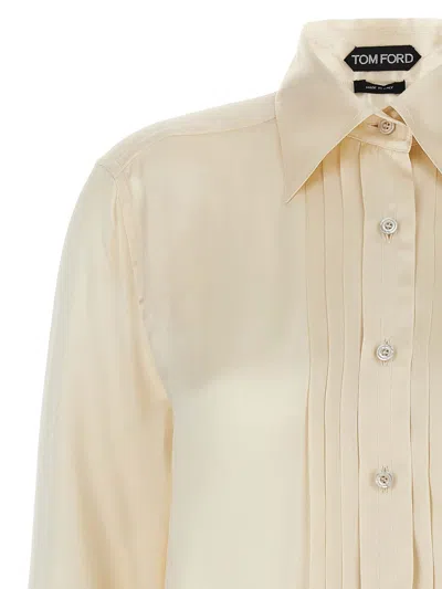 Tom Ford Silk Shirt With Pleated Detail And Pointed Collar In Pink