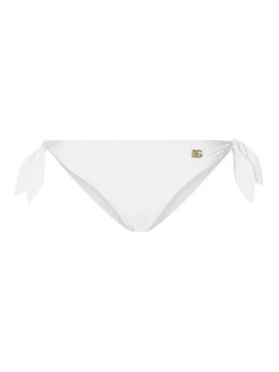 Dolce & Gabbana Logo-plaque Side-tie Bikini Bottom In White