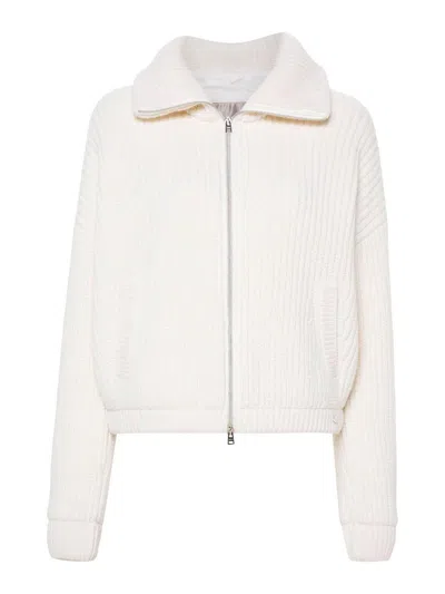 Herno Wool Zipped Cardigan In White