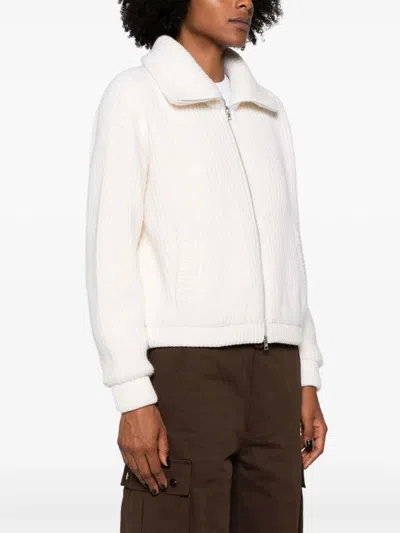 Herno Wool Zipped Cardigan In White