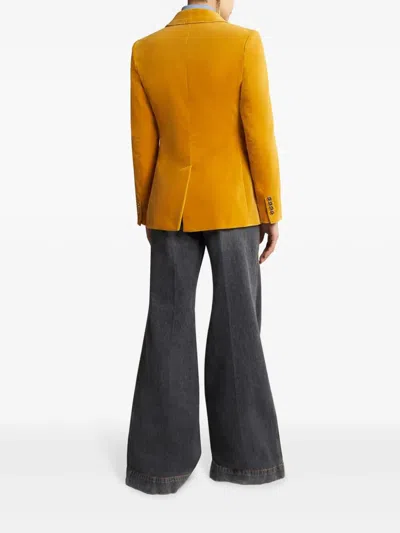 Shop Etro Double Breasted Velvet Jacket In Yellow