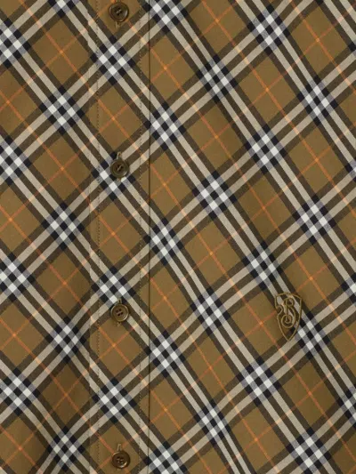 Burberry Check Cotton Shirt Cuffed Sleeves In Braun