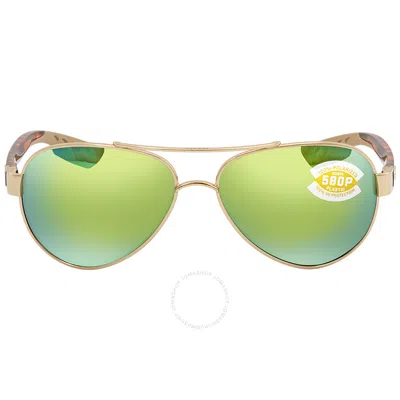 Costa Del Mar Loreto Green Mirror Polarized Polycarbonate Pilot Ladies Sunglasses Lr 64 Ogmp 56 In Green