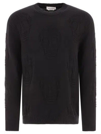 Alexander Mcqueen Skull Knitted Cotton Jumper In Black