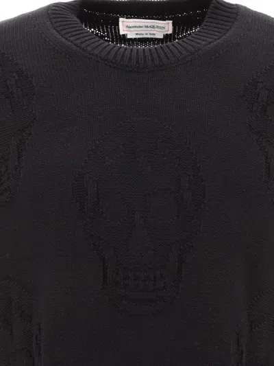 Alexander Mcqueen Skull Knitted Cotton Jumper In Black
