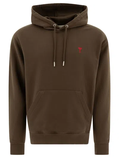 Shop Ami Alexandre Mattiussi Ami Paris "ami De Coeur" Hoodie In Brown