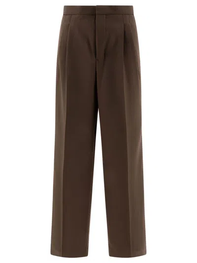 Shop Ami Alexandre Mattiussi Ami Paris Wool Gabardine Trousers In Brown